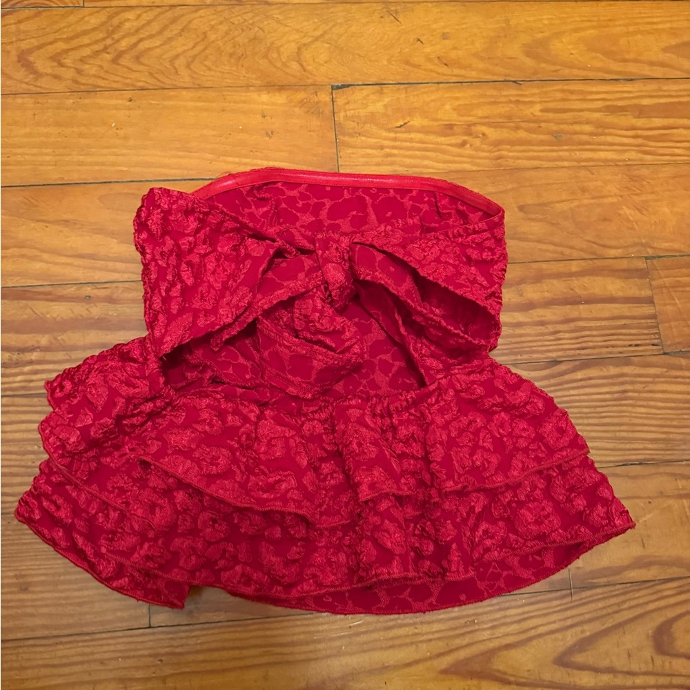 Red Leopard Print Strapless Top - Picture 2 of 2